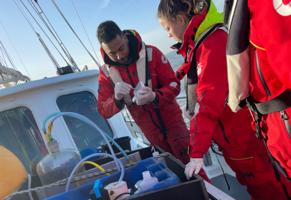 Sea Rangers conducting chlorophyll testing on board our ship